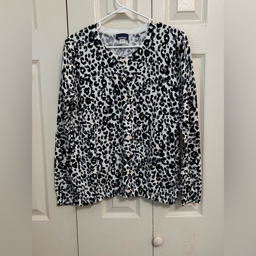 Vintage Basic Editions Black and White Animal Print Cardigan